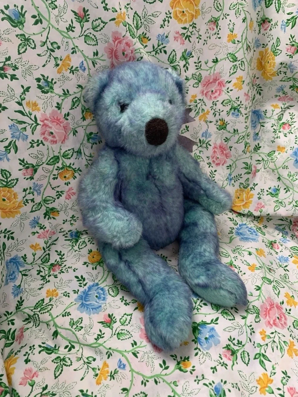 Vintage 1999 Ty Classic Bluebeary bear Plush Weighted Floppy 15” Purple Bow